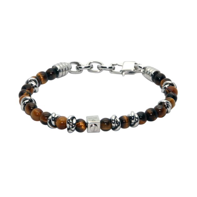 Náramek z nerezové oceli 316L s polotovarem kostky a přírodním kamenem TIGER'S EYE o velikosti 6 mm.