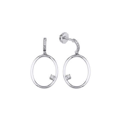 Minimalistické visací náušnice ve tvaru oválu zdobené brilianty