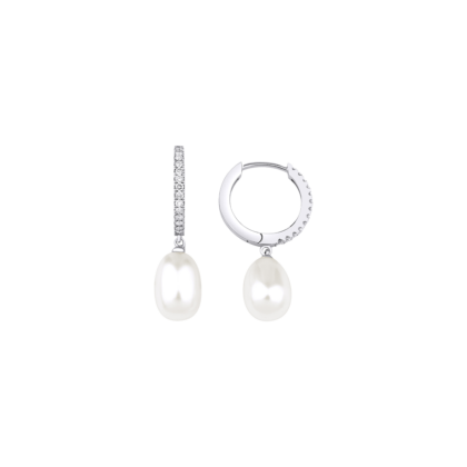 Visací perlové náušnice zdobené brilianty