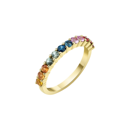 Nadčasový prsten zdobený barevnými safíry