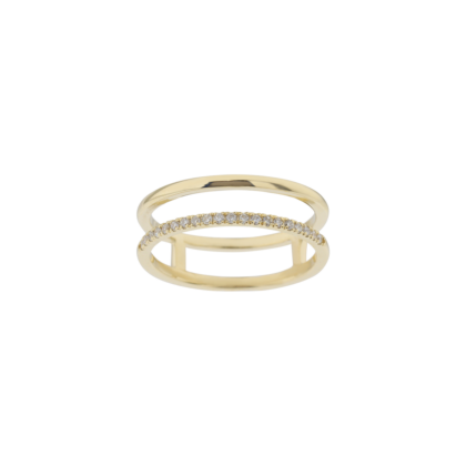 Minimalistický dvojitý prsten zdobený jemnými brilianty