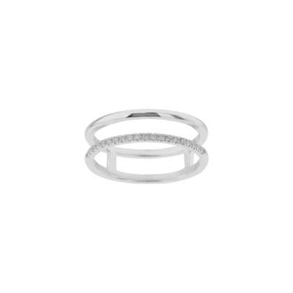 Minimalistický dvojitý prsten zdobený jemnými brilianty