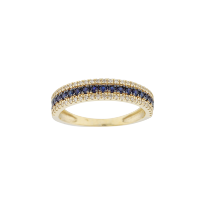 Nadčasový prsten se safíry a brilianty v řadě
