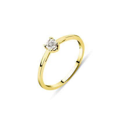 Decentní zásnubní prsten na čtyři krapny s jemným briliantem zdobený diamantovým brusem