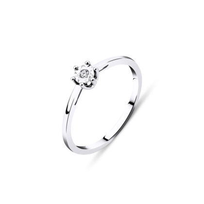 Decentní zásnubní prsten na šest krapen s jemným briliantem zdobený diamantovým brusem