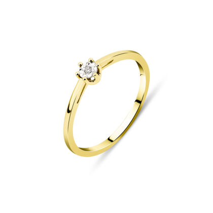 Jemný zásnubní prsten na šest krapen s malým briliantem zdobený diamantovým brusem