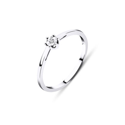 Jemný zásnubní prsten na šest krapen s malým briliantem zdobený diamantovým brusem