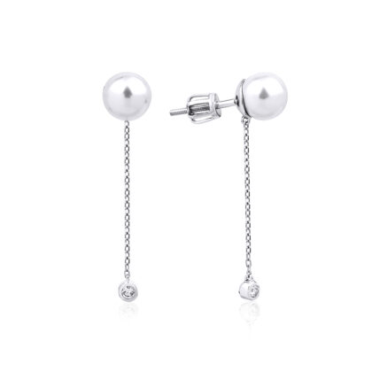 Minimalistické řetízkové náušnice s perlou a jemným briliantem