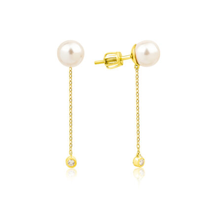 Minimalistické řetízkové náušnice s perlou a jemným briliantem