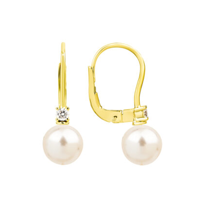 Elegantní zlaté náušnice s perlou a jemným briliantem