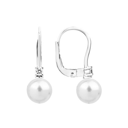 Elegantní zlaté náušnice s perlou a jemným briliantem